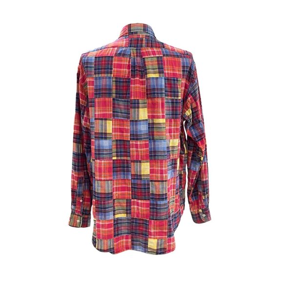 Ralph Lauren Madras Plaid Shirt Classic Fit Patchwork Coastal Summer L - Picture 7 of 10